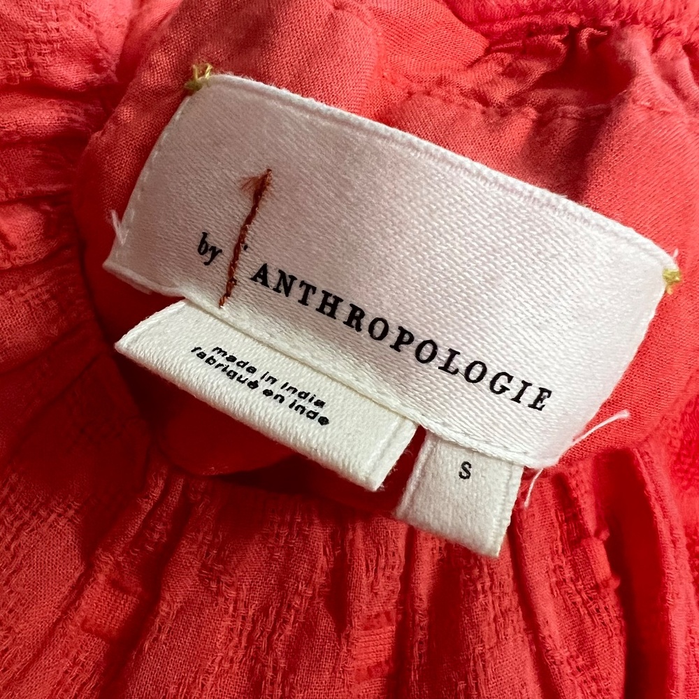 EUC {Anthro} Embroidered Pink Textured Ruffled & Tiered Orange Sundress | Small - Picture 6 of 15